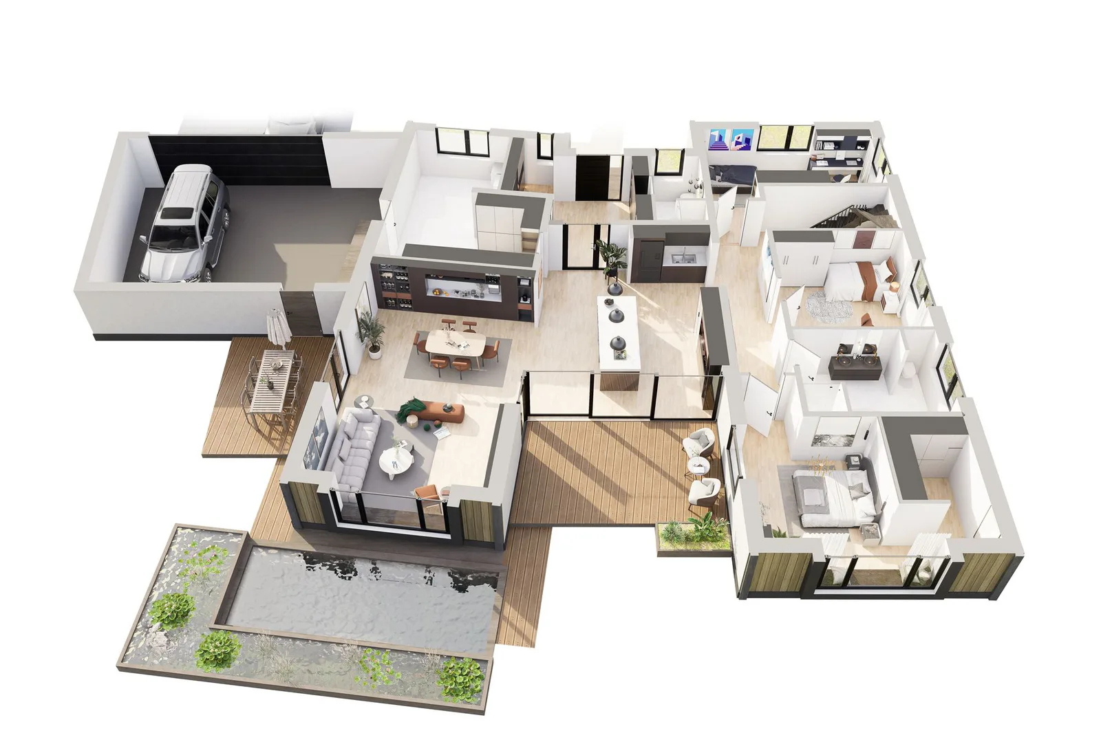 3D-Grundriss eines Bungalows